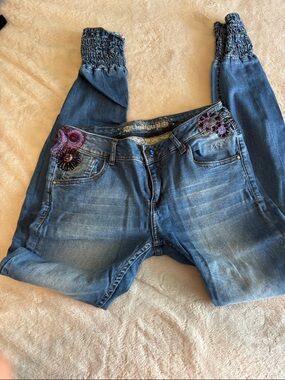 Desigual Light Blue Embroidered Boyfriend Jeans with Floral Accents